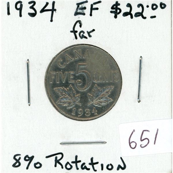 1934 Far Rim Nickel 5 Cents. S is Far from Rim. EF-40. Nice.