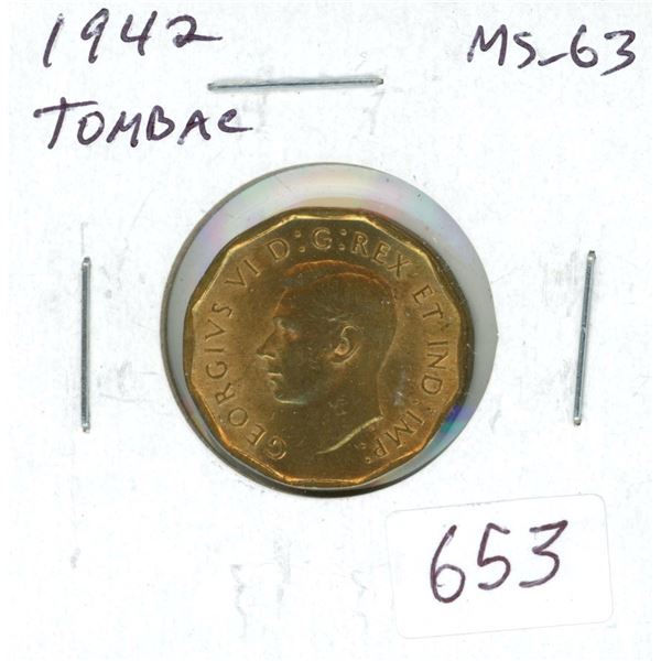 1942 Tombac 5 Cents. First Tombac coin issue during World War II. MS-63. Nice.
