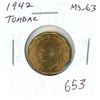 Image 1 : 1942 Tombac 5 Cents. First Tombac coin issue during World War II. MS-63. Nice.