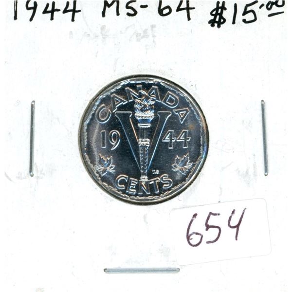 1944 5 cents. Morse Code: We Win When We Work Willingly. MS-64. Nice.