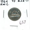 Image 1 : 1964 Extra Water Line Nickel 5 Cents. Scarce. VF-20.