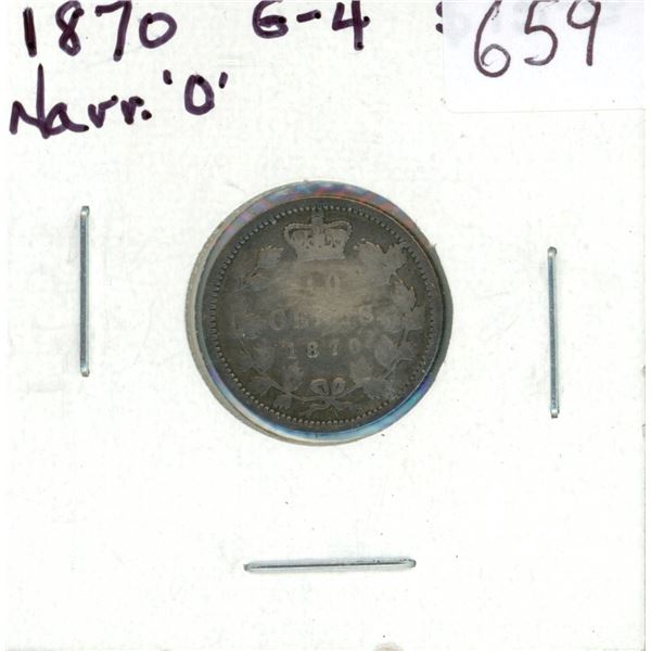 1870 Narrow 0 Victorian Silver 10 Cents. G-4.