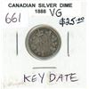 Image 1 : 1888 Victorian Silver 10 Cents. VG-8. Key Date.