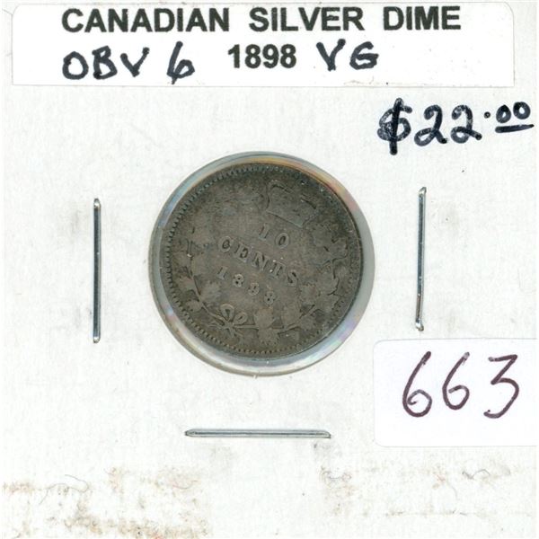 1898 Obverse 6 Victorian Silver 10 Cents. VG-8.