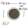 Image 1 : 1903H Silver 10 Cents. Heaton Mint. VF-20 or better.