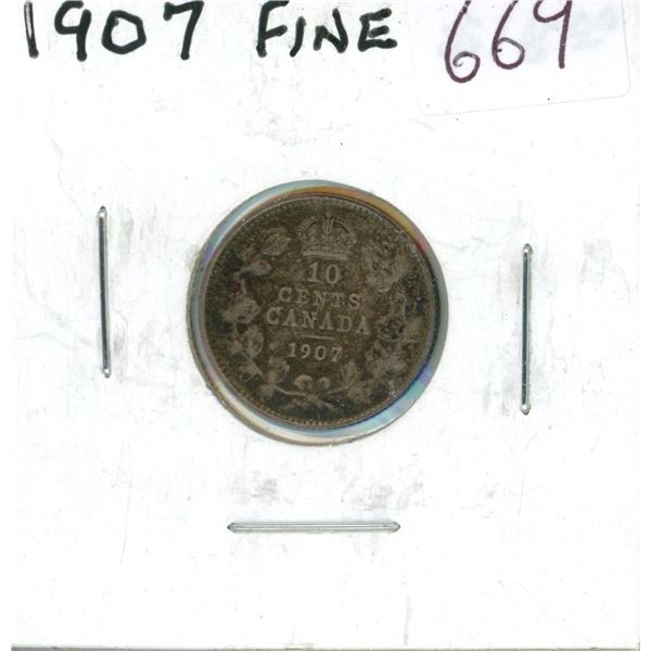 1907 silver 10 Cents. F-12.
