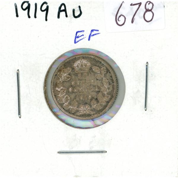1919 Silver 10 Cents. EF-40.