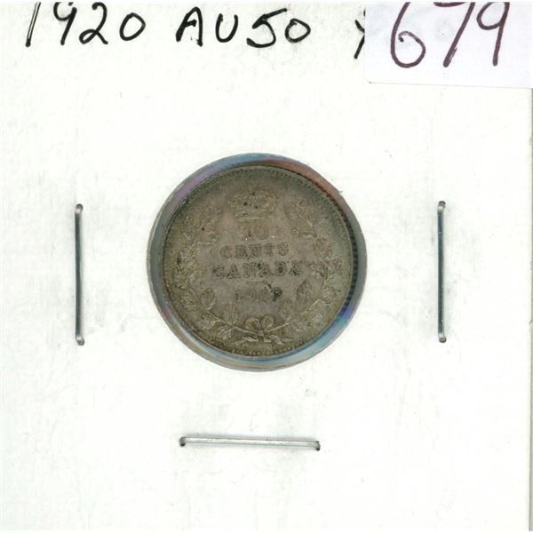 1920 Silver 10 Cents. AU-50.