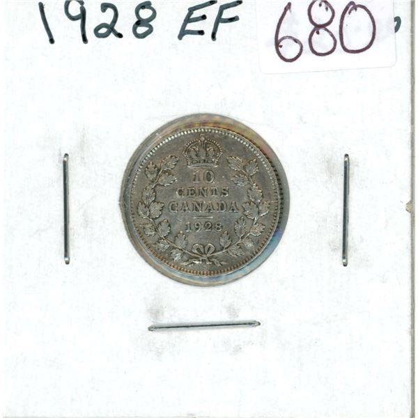 1928 Silver 10 Cents. EF-40.