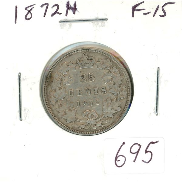 1872H Victorian Silver 25 Cents. Heaton Mint. F-15. Nice.