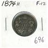 Image 1 : 1874H Victorian Silver 25 Cents. Coin has been holed and filled. Heaton Mint. F-12.