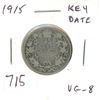 Image 1 : 1915 Silver 25 Cents. Key Date. Mintage of 242,382. VG-8.