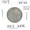 Image 1 : 1927 Silver 25 Cents. Key Date. Mintage of 468,096. VF-20.