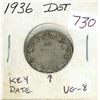 Image 1 : 1936 Dot Silver 25 Cents. Key Date. VG-8.
