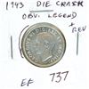 Image 1 : 1943 Obverse & Reverse Die Cracks Silver 25 Cents. EF-40. Scarce.