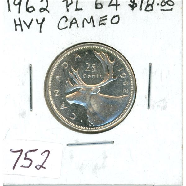 1962 Silver 25 Cents. PL-64. Heavy Cameo.