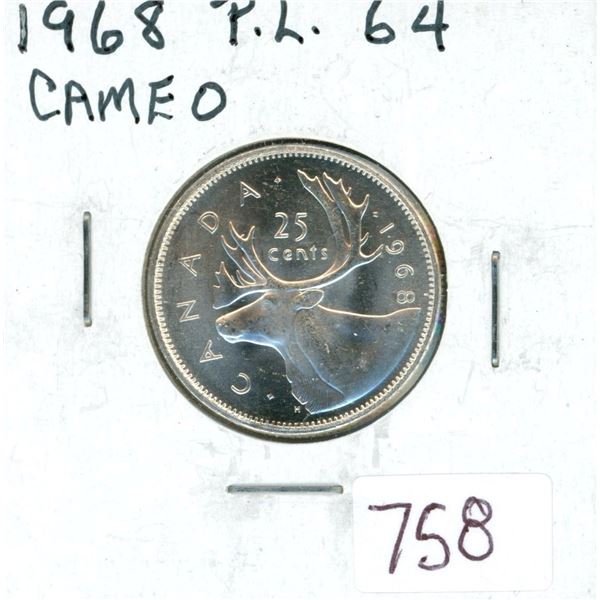 1968 Silver 25 Cents. PL-64. Cameo.