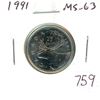 Image 1 : 1991 25 Cents. Key Date. Mintage of 459,000. MS-63.
