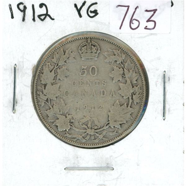 1912 Silver 50 Cents. Key Date. Mintage of 285,867. VG-8.