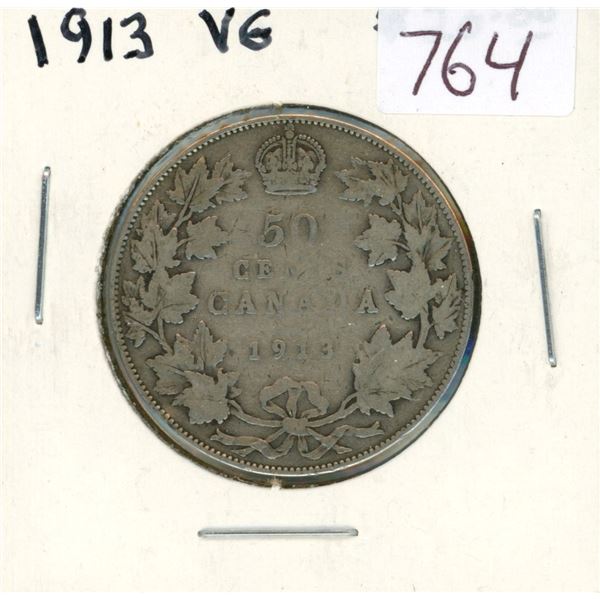 1913 Silver 50 Cents. Key Date. Mintage of 265,8889. VG-8.