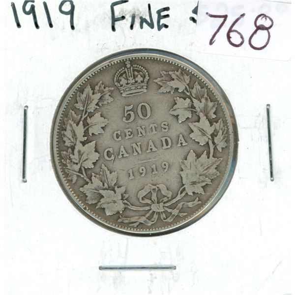 1919 Silver 50 Cents. F-12.