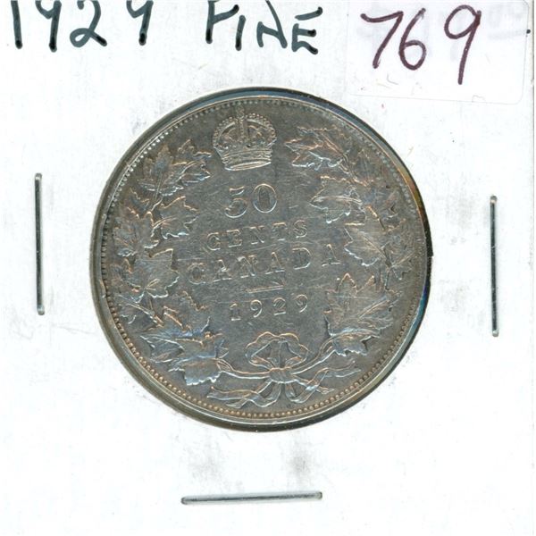 1929 Silver 50 Cents. First year of the Great Depression. Key Date. Mintage of 228,328. F-12.