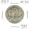 Image 1 : 1937 Silver 50 Cents. First 50 cents issued for King George VI. Key Date. Mintage of 192,016. VF-30.