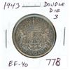 Image 1 : 1943 Double Die 3 Silver 50 Cents. Scarce. EF-40.
