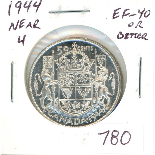 1944 Near 4 Silver 50 Cents. EF-40 or better.
