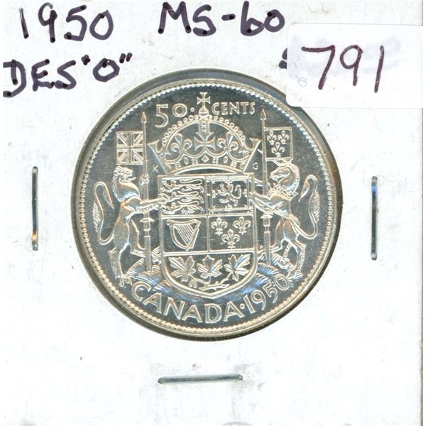 1950 Design in Zero Silver 50 Cents. MS-60.