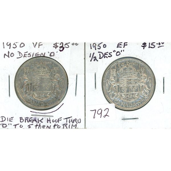 1950 Half Design in Zero Silver 50 Cents. EF-40.1950 No Design in Zero Silver 50 Cents. Coin also ha