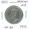 Image 1 : 1951 Hearing Aid Silver 50 Cents. Hearing Aid is a result of a Die Clash. VF-30.