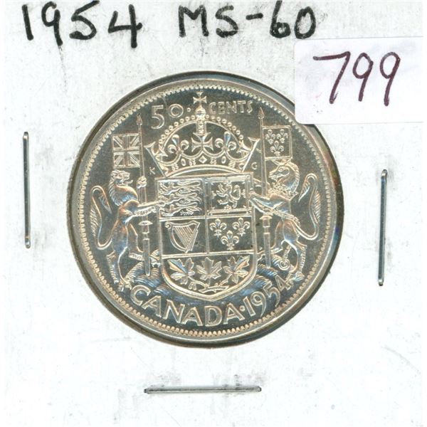 1954 Silver 50 Cents. MS-60.