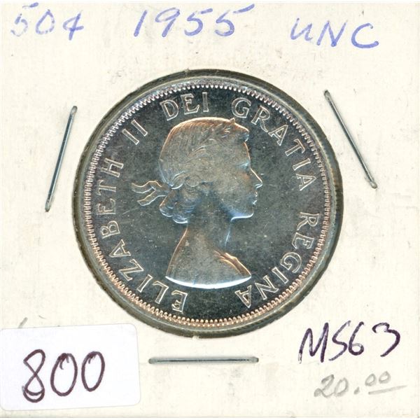 1955 Silver 50 Cents. MS-63.