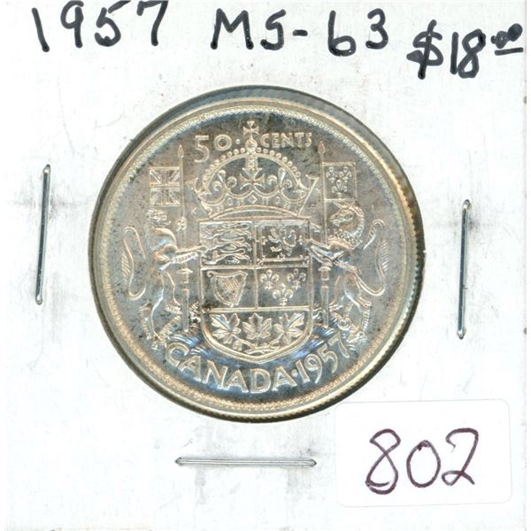 1957 Silver 50 Cents. MS-63.