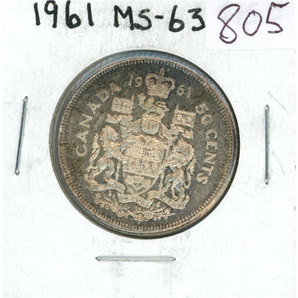 1961 Silver 50 Cents. MS-63.