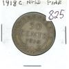 Image 1 : Newfoundland 1918c Silver 50 Cents. Minted in Ottawa because of World War I. Mintage of 294,824. F-1