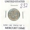 Image 1 : U.S. 1941D Mercury Silver Dime. Denver Mint. VF.