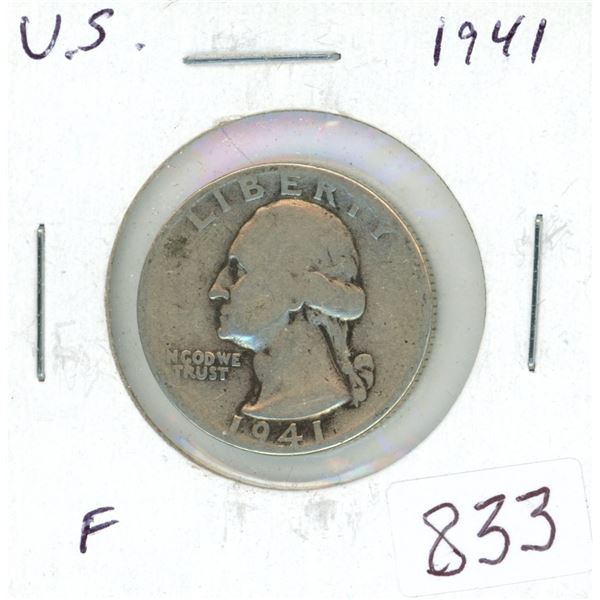 U.S. 1941 Silver Quarter. World War II issue. F-12