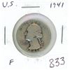 Image 1 : U.S. 1941 Silver Quarter. World War II issue. F-12