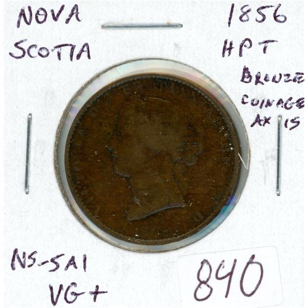 Pre-Confederation Token. Nova Scotia. 1856 Half Penny Token. NS-5A1. Bronze. Coinage Axis. VG+.