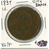 Image 2 : Pre-Confederation Token. Lower Canada. 1837 City Bank One Penny Token. LC-9. VG.