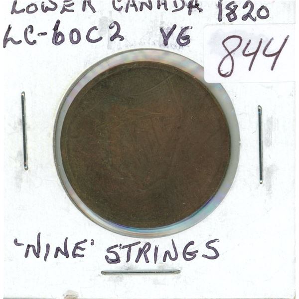 Pre-Confederation Token. Lower Canada. 1820 Nine Strings Half Penny Token. LC-60C2. VG.
