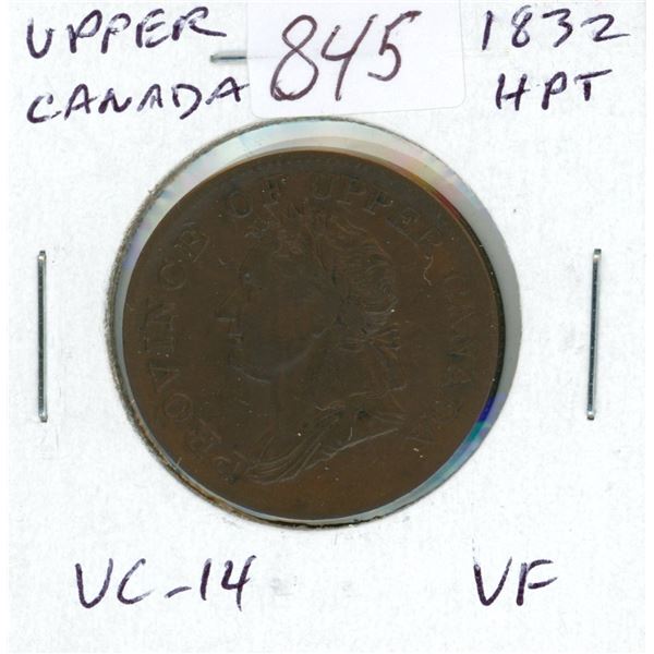 Pre-Confederation Token. Province of Upper Canada. 1832 Half Penny Token. Depicts King George IV/Bri