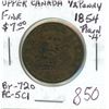 Image 1 : Pre-Confederation Token. Province of Canada 1854 Plain 4 Half Penny Token. Bank of Upper Canada. PC-