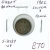 Image 1 : Great Britain. 1902 Silver 3 Pence. First issue for King Edward VII. VF.