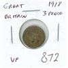 Image 1 : Great Britain. 1918 Silver 3 Pence. Last year of World War I. VF.