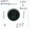 Image 1 : Great Britain. 1914 Silver 6 Pence. First year of World War I. Fine.