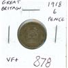 Image 1 : Great Britain. 1918 Silver 6 Pence. Last year of World War I. VF+.