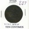 Image 1 : Spain. 1870 10 Centimos. VF.